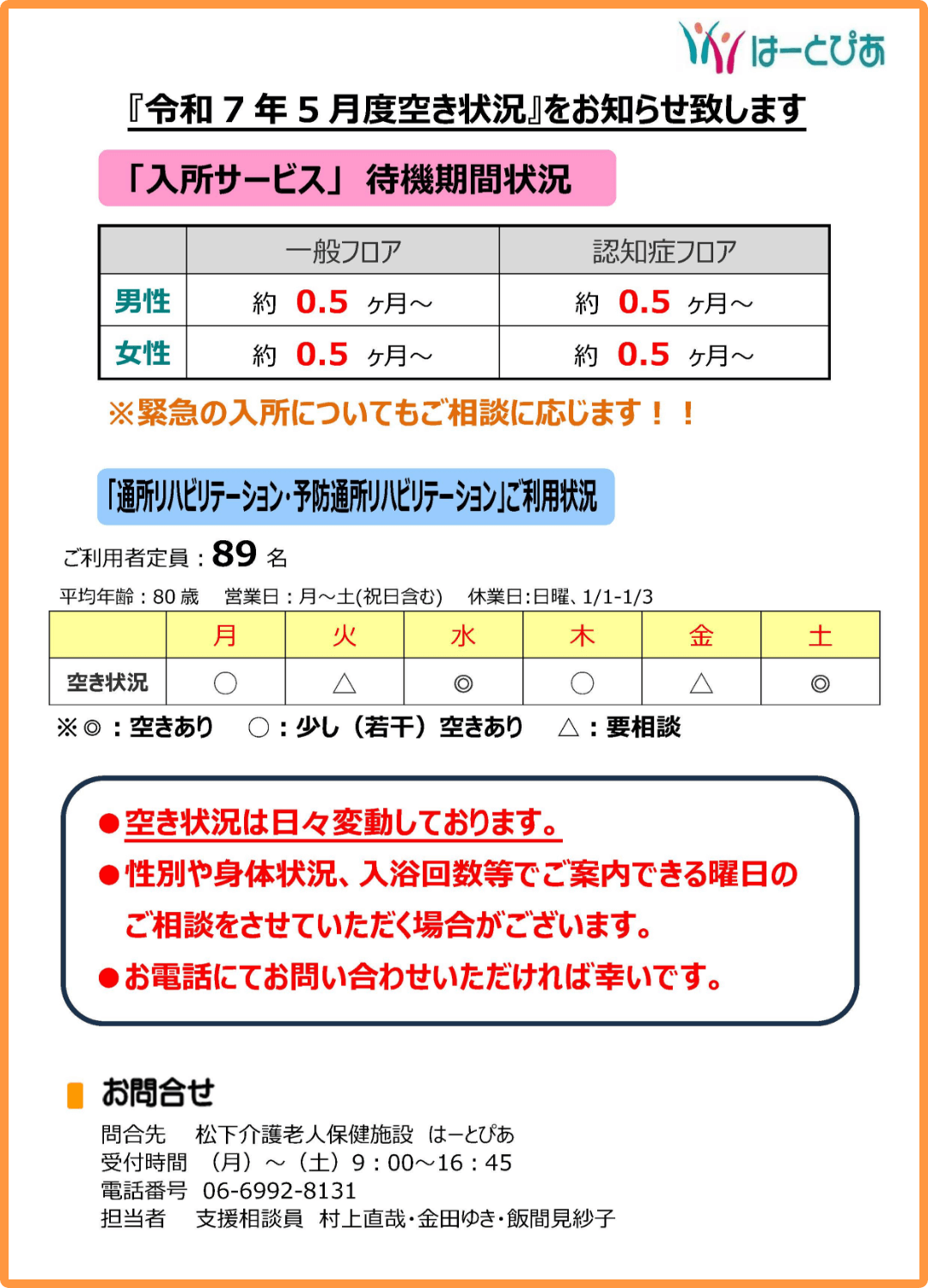 空き状況